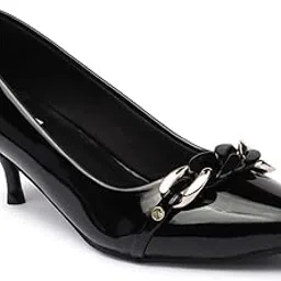 elle Women Pointed Toe Kitten Heel Slip-On Pumps with Chain Detail image 1