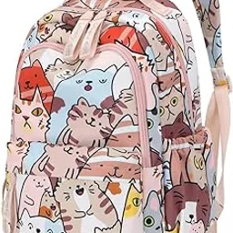 banqlyn Girls Backpack 15.6 Inch School Bag Cute Kids Kindergarten Elementary Backpacks Middle Schoolbag Large Bookbags for Women (Peach Cat)-picture-28