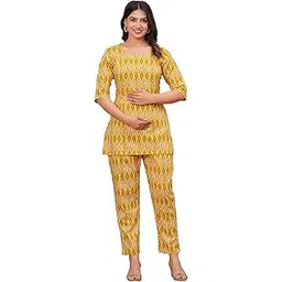 Women Cotton Cambric Printed Maternity Top & Pyjama Set-picture-54