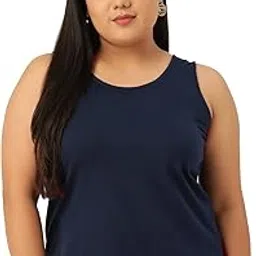 Plus Size Women's 3836BCNavy Solid Color Cotton Tank Top-image-71