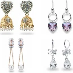 Zings earrings for women fashion jhumka oxidised Silver and golden Earrings for women Combo pearl stylish jhumkas traditional Earrings For girls South indian traditional Ear Rings set of 4-image-5