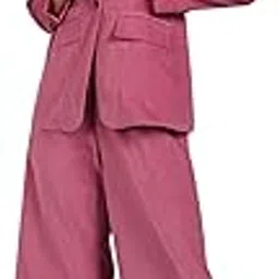 Loops and Hangers Corduroy Two-Piece Suit Set | Rose Pink, Full Sleeve Blazer with Wide-Leg Trousers | Rose Co-Ords for Women-image-8