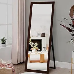 kaevion Rectangle White Cheval Full Length Mirror 5 Feet Long Size with 5MM Glass | Floor Standing Full Size Mirror| Full-Length Mirror with Stand for Living Room, Bedroom, Dressing Room- Brown-image-83