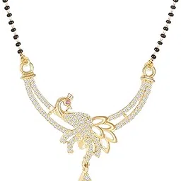amaal American Diamond Mangalsutra for women stylish 1gm gold mangal sutra short AD CZ Pendant Necklace design jewellery for women nallapusalu chains one gram 18 inch black beads chain golden -200-picture-53