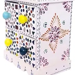 ALLY CRAFTS Decorative Storage Box | Colourful Mosaic Pattern | 4 Compartments | Small Size | White Wooden Organizer | 600g | 17x17x9 cm-picture-11