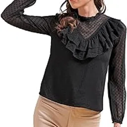 freehand by The Indian Garage Co Women Regular Fit Casual Textured Ruffled Top image 1