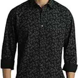 peter england Mens Cotton Slim Fit Leaf Print Shirt Full Sleeves,Casual Style-picture-57