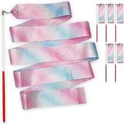 TIPTOP DECORATION Premium Iridescent Glitter Gymnastic Dancing Ribbon Streamer Stick (3.7 Meters) (Standard) (Blush Pink, Pack of 5 Piece)-picture-12