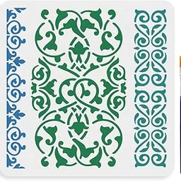 MAYJOYDIY Persian Border Flowers Stencil 11.8×11.8inch 3 Types Floral Border Stencils for Crafts with Paint Brush Reusable Floral Edge Templates for Wall Canvas Fabric Paper DIY Furniture-picture-17