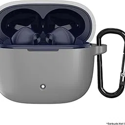 Sounce Earphone Case Cover Compatible for Boat Airdopes 200 Plus, Soft Silicone Skin Case Cover Shock-Absorbing Protective Case with Keychain - Grey image 1