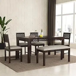 Solid Sheesham Wood 4 Chair with 1 Bench Dining Table Set with Cushioned Chairs for Dining Room | Living Room | Home & Office | Hotels Restaurant & Cafe (Walnut, 6 Seater with Bench)-image-30