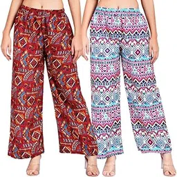 Pack of 2 Designer Women Printed Palazzo | Women Relaxed Printed Crepe Trousers | Straight Fit Mid-Rise Full Length Palazzo | Wide Leg Loose Fit Palazzo Pants | Stylish Women and Girl Casual Palazzo.-image-6