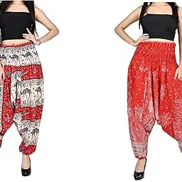 fusfus Women's Printed Cotton Rayon Harem Pant, Pack of Two (Multicolor, FS391-picture-11