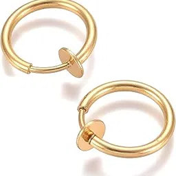 via mazzini Gold Plated Celestial Arcs Clip-On No-Piercing Required 15mm Hoop Look Earrings for Women And Girls (ER2666) 1 Pair-picture-37
