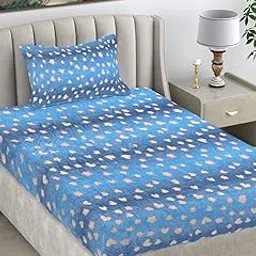FABINALIV Blue Abstract Woollen Single Bedsheet with Pillow Cover (FLWSBS-1145-Blue)-picture-32
