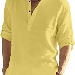 bellstone Men's Solid Regular Fit Shirt (KURTA800_P_Yellow-picture-24