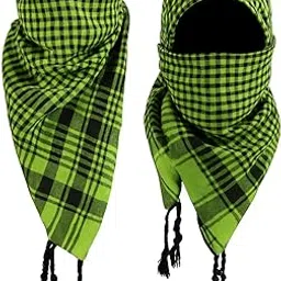 Traditional Checkered Shemagh Scarf, Green and Black Plaid Pattern with Tassels, Cotton Blend, Large Square-picture-27