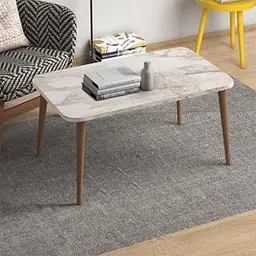 Dream Arts Shoppee Round and Rectangle Wooden Side Table for Living Room with Pedestal and Four Leg End Table (White Rectangle)-picture-11