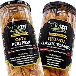 Slimza Healthy Premium Chips (300gm) | Oats Peri Peri & Quinoa Classic Tomato | Combo of 2 | High Protein, Fiber | Low fat| Diet Food snack | No Preservative | Vegan | Gluten-free | For Kids, Adult (Combo(2x150gm))-picture-11