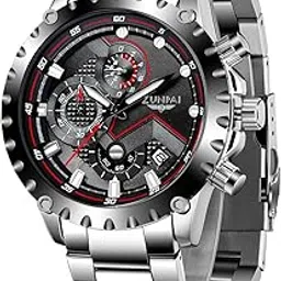 zunpai zp ZUNPAI Watches for Men Business Dress Quartz Wristwatch Stainless Steel Strap Analog Waterproof with Luminous Calendar-picture-23