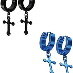 Christmas Gift Jesus Cross Piercing Surgical Blue Black Stainless Steel Huggie Earring-image-20