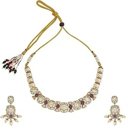 kushal's Fashion Jewellery Ruby Victorian Plated Ethnic Kundan Necklace Set - 417634-picture-47