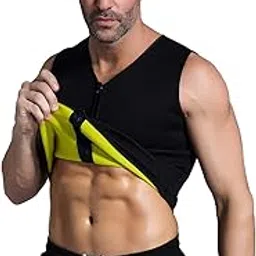 Bakerdani Mens Hot Thermo Tank Top Neoprene Slimming Vest Best Body Shaper Workout Sweat Sauna Suit Sports Fat Burner with Zip for Weight Loss Black-picture-18