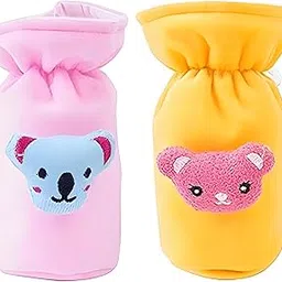MW PRINTS Soft Plush Stretchable Baby Feeding Bottle Cover Easy to Hold Strap with Cute Animated Cartoon Suitable for 60-125 Ml Feeding Bottle(Light Pink-Yellow)-picture-23