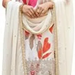 Women's Floral Print Sharara Set with Dupatta, 3 Piece Cream and Pink Traditional Indian Ethnic Wear-picture-46