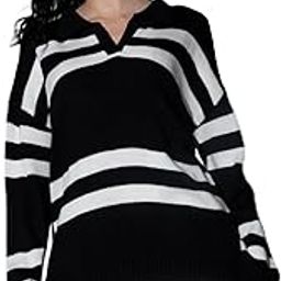 hubberholme Women Black Stripe 100% Acrylic Relaxed Sweater HHWSWW23001_MC9_S-picture-15