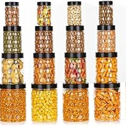 Tosaa Plastic Pet Storage Jar and Container Set of 24 (120ml, 350ml, 650ml, 1.20L) - Black, Air Tight, Kitchen Organizer, BPA Free, Stackable-picture-12