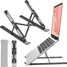 Premium Metal Laptop Stand Foldable, Aluminum Note Book Stand Portable Any Laptop Stand Adjustable Height/OverHeating Protection Laptops/MacBooks/Table and Many More (Metallic Black, MLS002)-picture-29