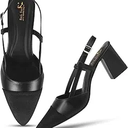 FROH FEET Women's Slingback Closed Pointed Toe Block Chunky Heel Pumps - 2.5 Inches Office Wedding Party Dress Shoes-picture-55