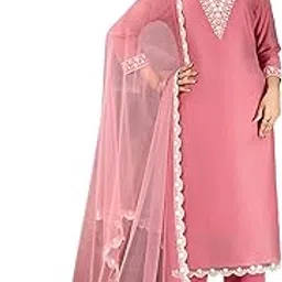 fabian fashion Women's Chanderi Cotton Silk with Yoke Embroidery Kurta & Silk Crepe Pant Set And All-Over Lace Border Dupatta Ethnic Wear Salwar Suit Set (ES_2517)-picture-44