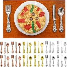 Fashion My Day 2x1:12 Dollhouse Miniature Tableware Toys 1/12 Fork Spoon Set Silver | Modern | Clothes & Accessories | Dolls-picture-13