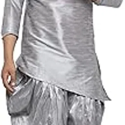 26 i Men's Silk Balloon Salwar Dhoti Pant Set (Silver Slant Slit K But silver Sal Dh40_Silver_40)-picture-34