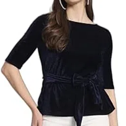 chicava Party Top for Women with Front Tie Waistband | Shiny Velvet Half Sleeeves Stylish Outfit-picture-15