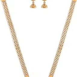 Antique Gold Tone Bridal Collection Long Temple Necklace & Earring Set For Women-ZPFK18575-image-26