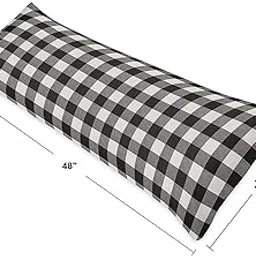 H B MSALA Full Body Pillow Insert Without Cover | Large Soft Body Pillow for Adults | Breathable Long Side Sleeper Pillow for Sleeping (21"x48") – Black & White Check Hug Pillow-picture-17