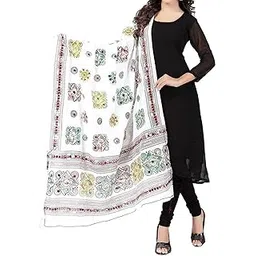 black macy Women's Phulkari Cotton Dupatta (WM51DUP_White_Free Size)-picture-44