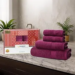 MYTRIDENT Celebration Towels for Bath Large Size, 4 PC Towel Set, 1 Bath, 1 Small Bath, 2 Hand, Red Wine-picture-32