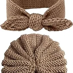 Bembika Beanie with Headband for Baby Girl Hair Accessories for Girls Baby Headband (Brown)-picture-25