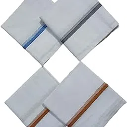 100% Cotton Multicolor Line Of White Hanky/Handkerchiefs For Men (52X48 cm) Pack of 4-picture-50
