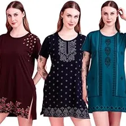 d-line collection Women's Cotton Printed Long Tshirt with Pockets and Side Slits (Pack of 3, LP_155)-picture-37