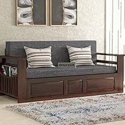 Douceur Furnitures Solid Sheesham Wood Wooden Frame Three 3-Person Sofa Cum Bed for Living Room,Hotels,Apartment & Hall | Finish:-Walnut | Cushion:-Charcoal-Grey-picture-41