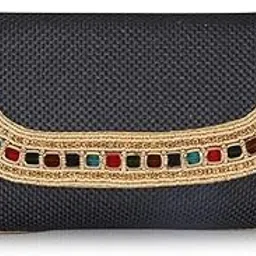 aiz bridal accessories Aurielle Women's Golden Embellished Clutch Bag with Multi-Stone Detailing & Chain Strap | Elegant Evening Purse for Weddings, Parties & Diwali Festive Gifting (GOLDEN)-picture-33