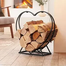 Eminence Lifestyle Metal Fire Pit & Fireplace Heart Shaped Firewood Log Rack - Black, 30 x 24 x 13 cm-image-3