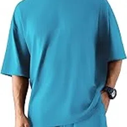 maniac || Mens || Solid Round Neck Half Sleeve Blue Tshirt and Blue Short Cotton Slim Fit Tracksuit-picture-45