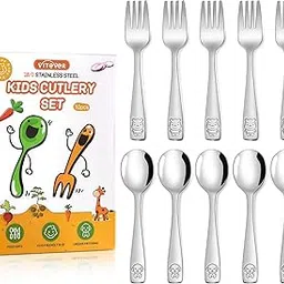 VITEVER 10-Piece Kids Silverware Set, Stainless Steel Toddler Utensils, Children Safe Forks and Spoons - Mirror Polished, Dishwasher Safe-picture-12