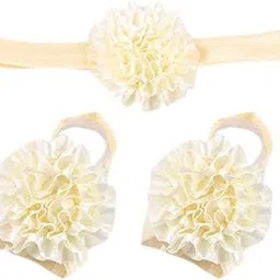 Imported 3Pcs Baby Infant Headband Foot Flower Elastic Hair Band Accessories Beige-image-8